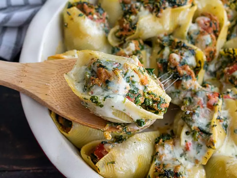 Ausage Stuffed Shells Spinach