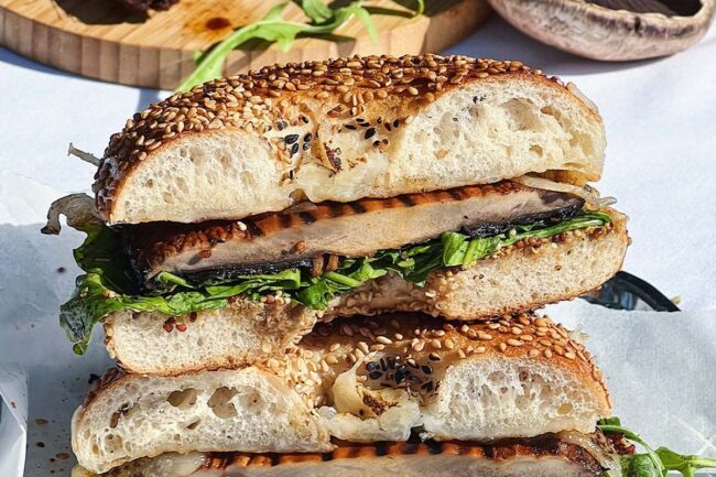Mushroom and Swiss Bagel