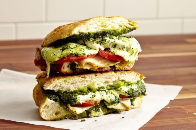 Pesto, Tomato, and Mozzarella Panini