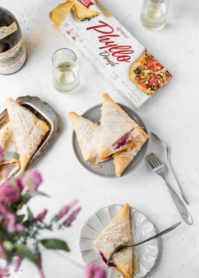 Raspberry and Cream Cheese Phyllo Triangles