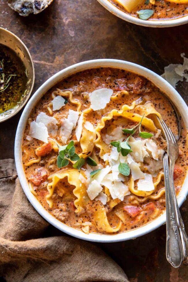 Spicy Sausage Lasagne Soup