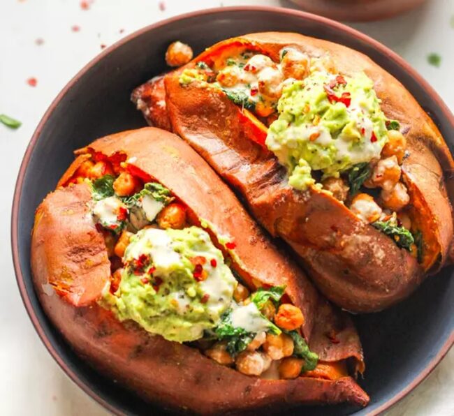 Chickpea and Avocado Stuffed Sweet Potatoes