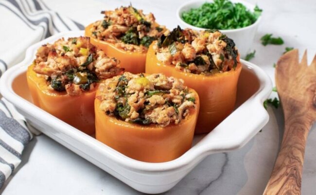 Turkey and Kale Stuffed Bell Peppers