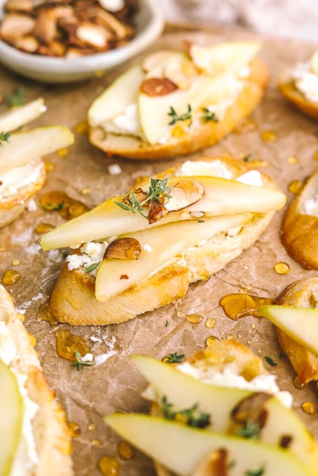 Mozzarella and Pear Crostini
