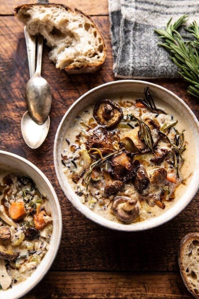 Mushroom Chicken and Rice Soup