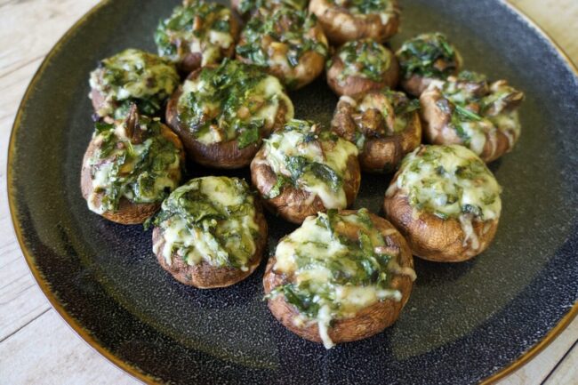 Mozzarella and Spinach Stuffed Mushrooms