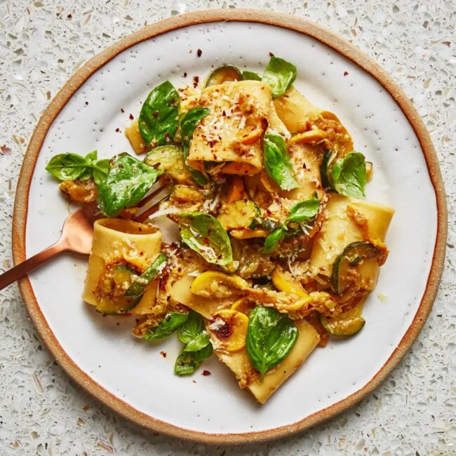 Yellow Squash and Basil Pasta