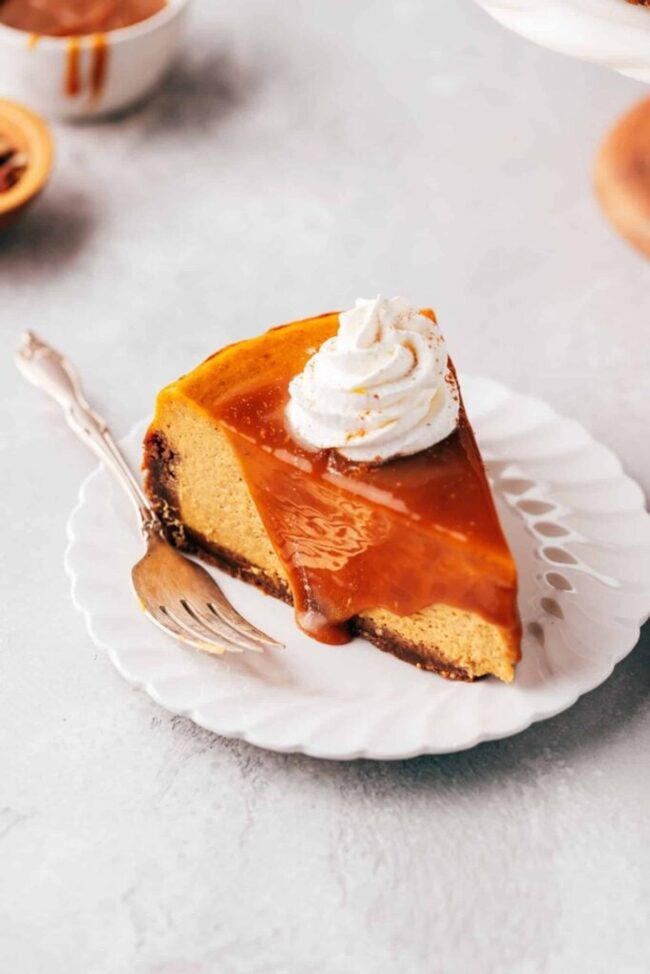Pumpkin Cheesecake with Salted Caramel Topping