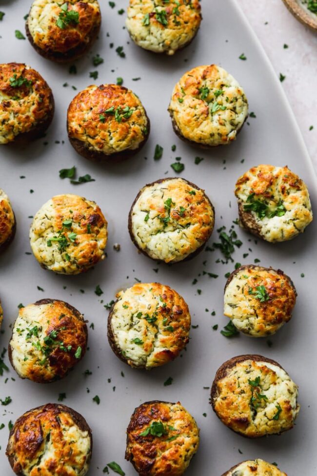 Cottage Cheese and Pesto Stuffed Mushrooms