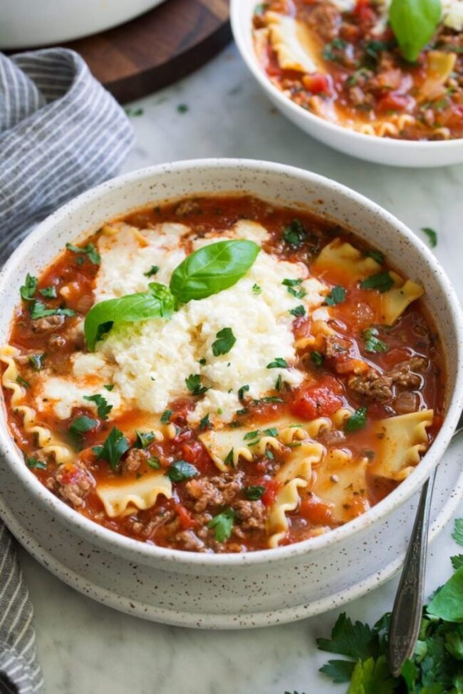 Chunky Tomato Basil Lasagne Soup