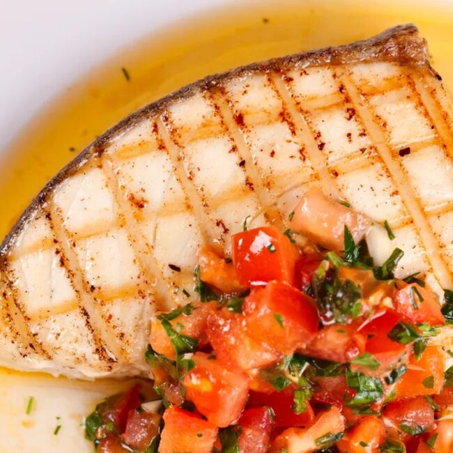 Grilled Halibut with Lemon-Basil Sauce